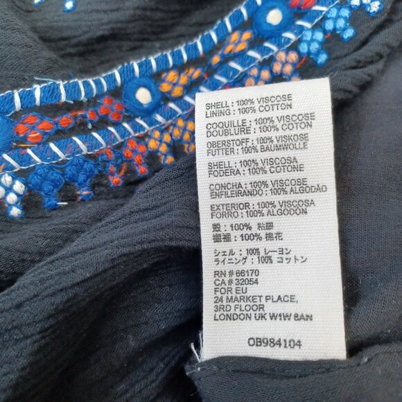 Free People Top Black Embroidered Mirror Cropped Peasant Boho Womens Large - Picture 12 of 13